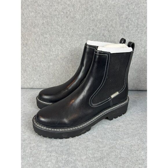 Women's Calvin Klein Size 10 Black Boots Shari Lug Chelsea Leather Combat Chunky - Picture 1 of 13